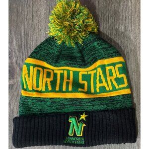 Minnesota North Stars Mens Hat Beanie One Size Green Yellow Hockey Pom NHL Retro